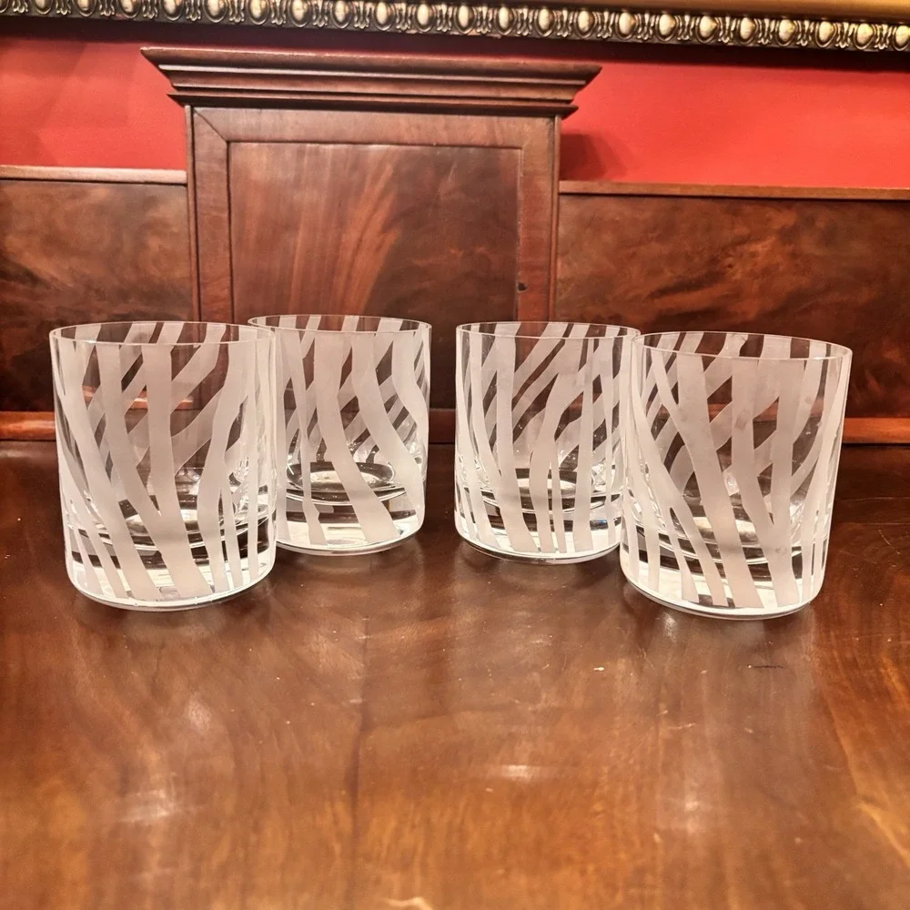 Kate Spade Lenox Banyan Stripe Double Old Fashioned Glasses Zebra Set of 4